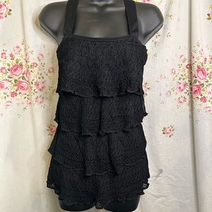 White House Black Market Crochet Layered Ruffle Top Sz M